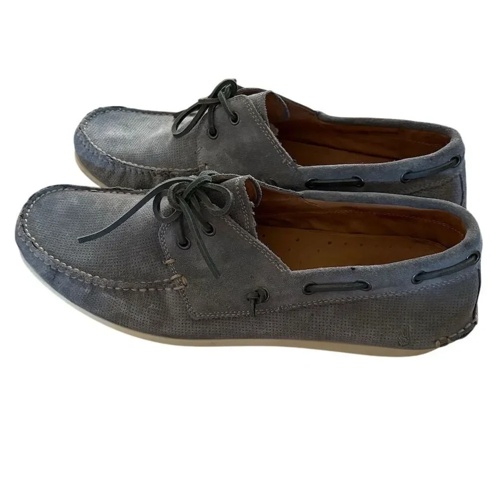 John Varvatos Men's Gray Blue Leather Boat Shoes Slip-On Casual Summer Footwear